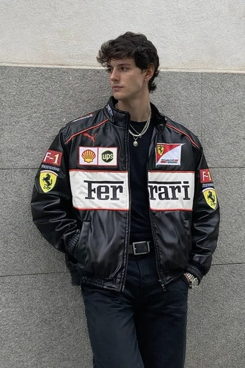 Black & White Ferrari F1 Racing Jacket