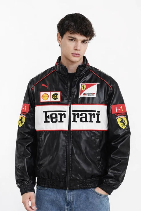 Black & White Ferrari F1 Racing Jacket