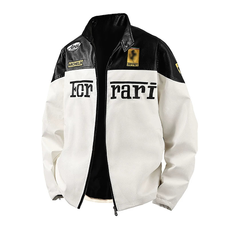 Black & White Ferrari F1 Leather Jacket