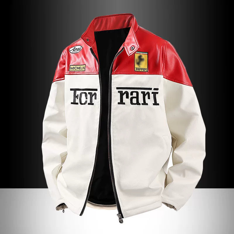 Red & White Ferrari F1 Leather Jacket